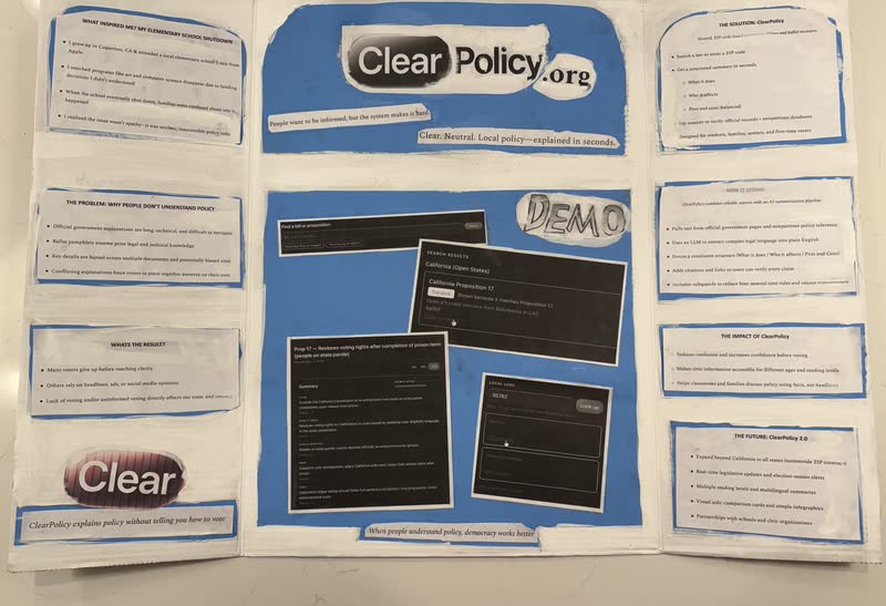 Tri-fold presentation board for ClearPolicy.org