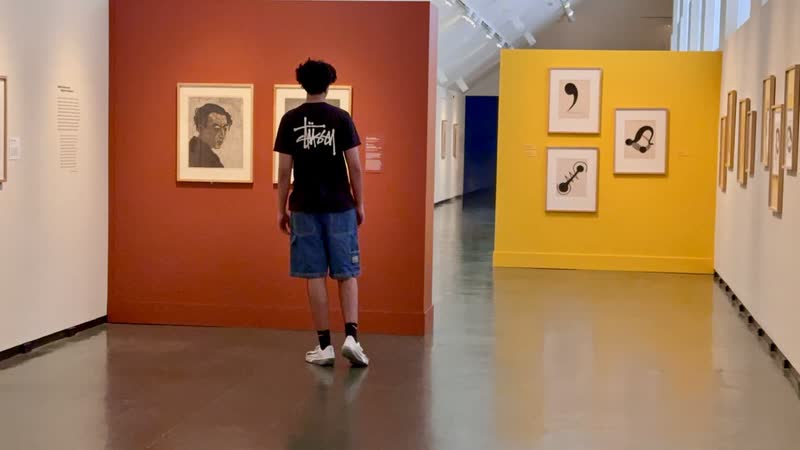 Pranil studying the prints inside a colorful Honolulu Museum of Art gallery