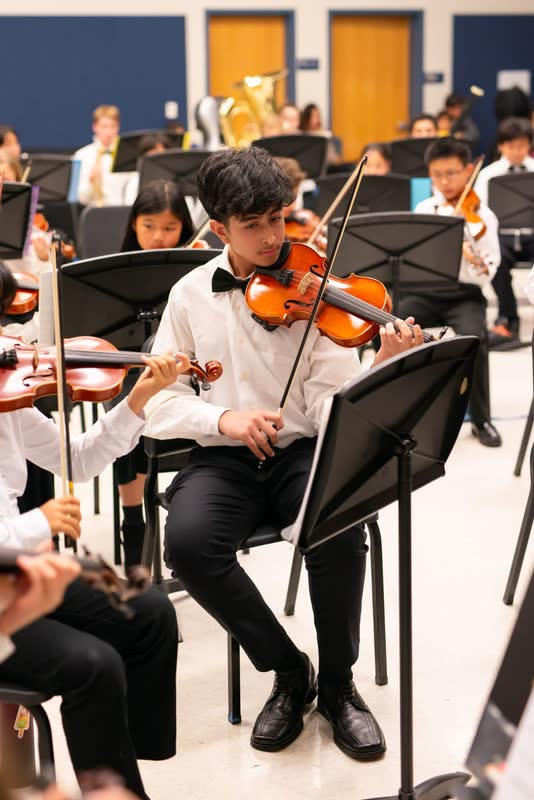 Playing violin in formal concert attire